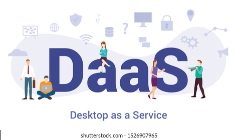 daas desktop as a service concept with big word or text and team people with modern flat style - vector