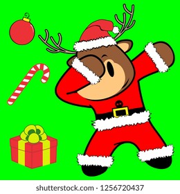 dab dabbing pose deer xmas claus costume cartoon in vector format very easy to edit 