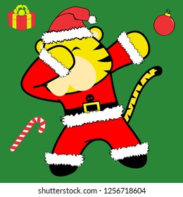 dab dabbing pose tiger xmas claus costume cartoon in vector format very easy to edit 