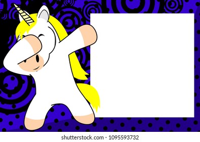 dab dabbing pose unicorn kid cartoon picture frame background in vector format very easy to edit 