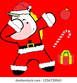 dab dabbing pose unicorn xmas claus costume cartoon in vector format very easy to edit 