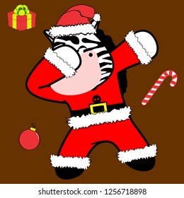 dab dabbing pose zebra xmas claus costume cartoon in vector format very easy to edit 