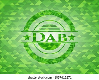 Dab green emblem with triangle mosaic background