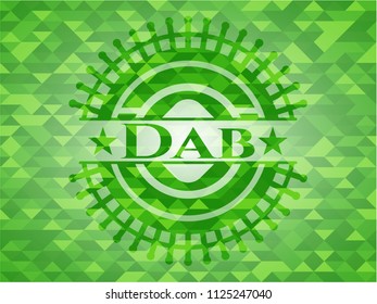 Dab green emblem with triangle mosaic background