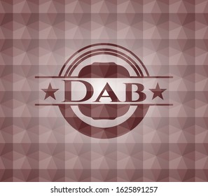 Dab red seamless emblem with geometric pattern background.