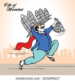 Dabbawallas service in Mumbai illustration, Vector graphic illustration. Indian Dabbawala is delivering tiffin boxes Individually on a white background.