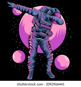 Dabbing astronaut on the moon, vector illustration.