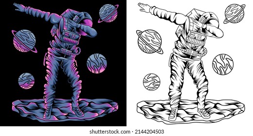 dabbing astronaut in space vector illustration