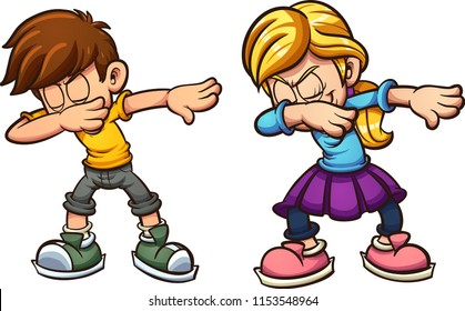 Dabbing cartoon boy and girl. Vector clip art illustration with simple gradients. Each on a separate layer. 
