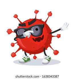 Dabbing cartoon China's Coronavirus cell 2019 mascot on white background