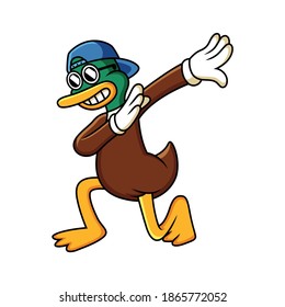 Dabbing cartoon duck. Vector clip art illustration with funny pose.