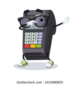 Dabbing cartoon EDC card swipe machine mascot on white background