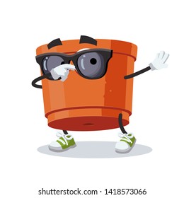 Dabbing cartoon empty clay pot for plants mascot on white background