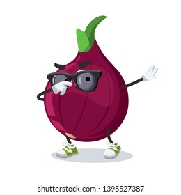 Dabbing cartoon fresh whole red onion mascot on white background