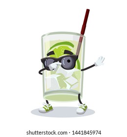 Dabbing cartoon glass of Saint Germain cocktail mascot on white background