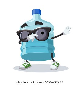 Dabbing cartoon large plastic water bottle mascot on white background
