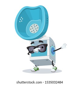 Dabbing cartoon medical nebulizer steam inhaler  mascot on white background
