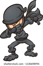 Caricatura de Dabbing ninja. Ilustración de imágenes prediseñadas vectoriales con gradientes simples. Todo en una sola capa. 
