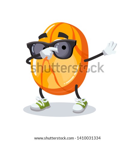 Dabbing cartoon polished gemstone succinite amber mascot on white background