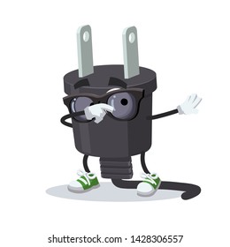 Dabbing cartoon power plug type A mascot on white background