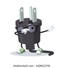 Dabbing cartoon power plug type B mascot on white background