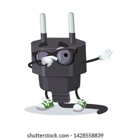 Dabbing cartoon power plug type C mascot on white background