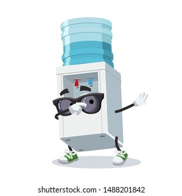 Dabbing cartoon water cooler with bottle mascot on white background
