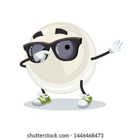 Dabbing cartoon white natural oyster pearl mascot on white background