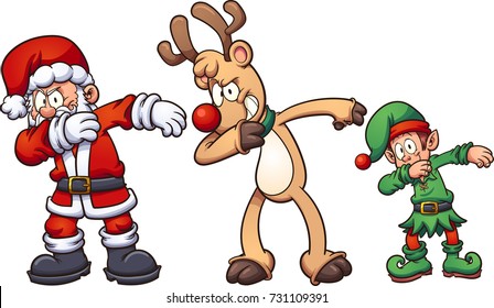 Dabbing Christmas characters. Vector clip art illustration with simple gradients. Each on a separate layer. 