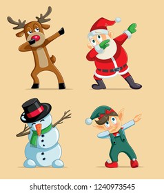 Dabbing Christmas Characters Vector Set. Xmas holiday icons and graphic elements collection  
