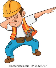 Dabbing construction worker vector illustration