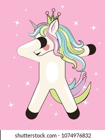 dabbing CUTE unicorn with stars on pink background svg