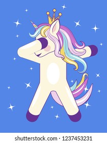 dabbing CUTE unicorn with stars on blue background