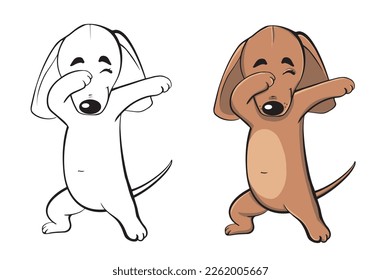 Dabbing Dachshund, cool cartoon vector Illustration