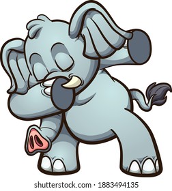 Dabbing fat and gray cute elephant. Vector clip art illustration with simple gradients. All on a single layer.
