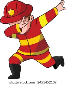 Dabbing firefighter character vector illustration