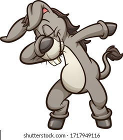 Dabbing gray cartoon donkey dancing. Vector clip art illustration with simple gradients. All in single layer.
