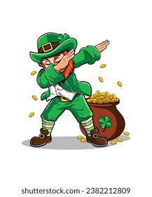 Dabbing Green Leprechaun With Pot Of Gold Vector For St Patrick's Day