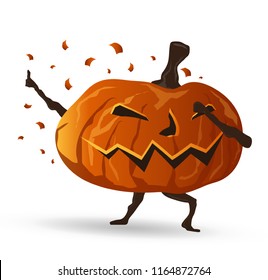 Dabbing halloween pumpkin cartoon character,cute face style,white isolated background.