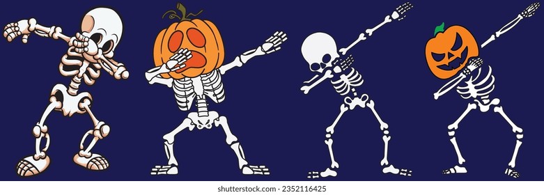 Dabbing Halloween Skeletons with The Head of Pumpkin Set