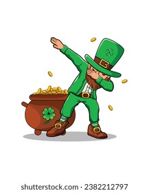 Dabbing Leprechaun Icon With Pot Of Gold Vector For St Patrick's Day