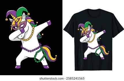 Dabbing Mardi Gras Unicorn T-Shirt Design