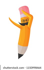 Dabbing pencil isolated icon. Vector illustration for drafting materials: Pencil mascot dancing dab.