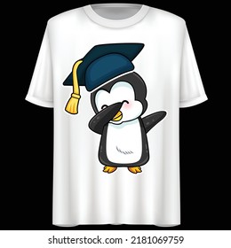 Dabbing Penguin With Graduation Cap. Vector Illustration.