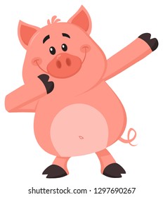 Dabbing Pig Cartoon Character. Vector Illustration Flat Design Isolated On White Background