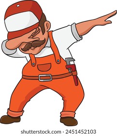 Dabbing plumber character vector illustration