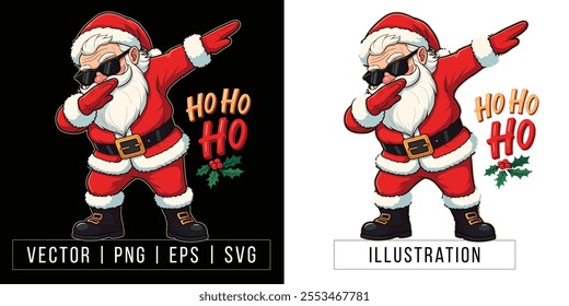 Dabbing Santa Claus in Cool Sunglasses - Fun Christmas Illustration with 'Ho Ho Ho' Text