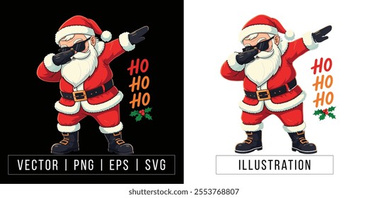 Dabbing Santa Claus in Cool Sunglasses - Fun Christmas Illustration with 'Ho Ho Ho' Text