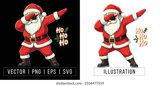 Dabbing Santa Claus in Cool Sunglasses - Fun Christmas Illustration with 'Ho Ho Ho' Text