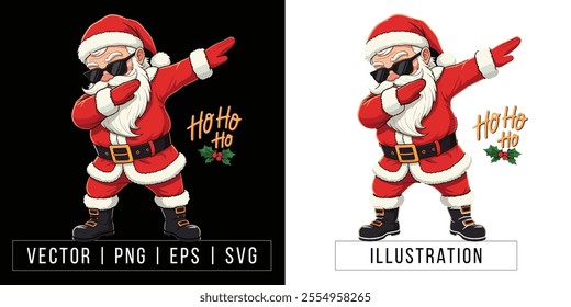 Dabbing Santa Claus in Cool Sunglasses - Fun Christmas Illustration with 'Ho Ho Ho' Text